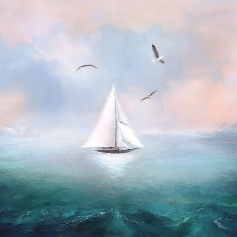 Фрагмент картины кораблик и чайки к стихотворению Встреча